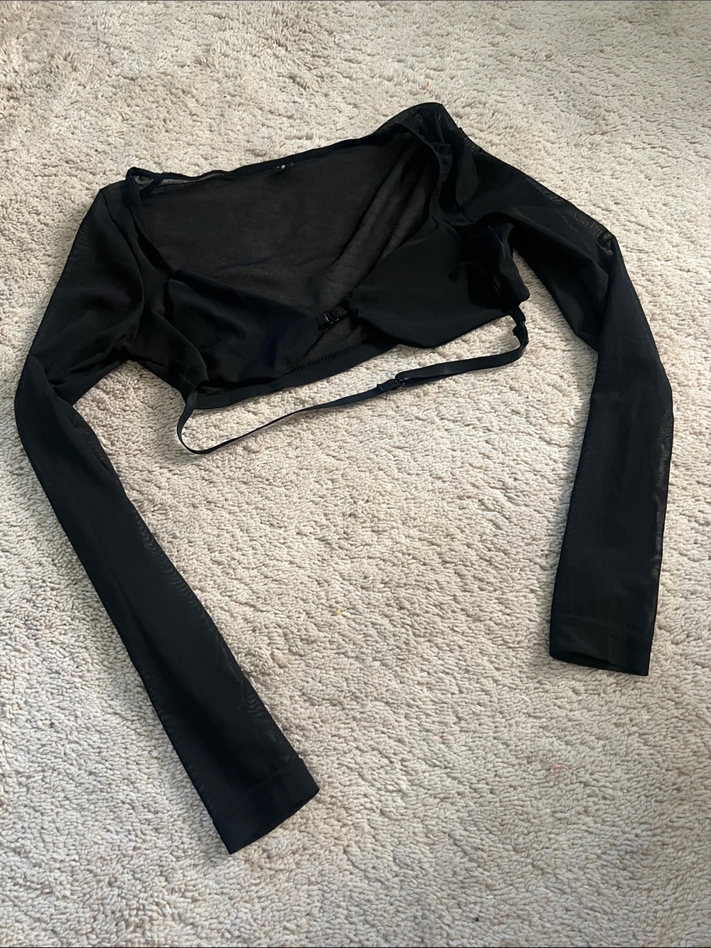 Black Long Sleeve Mesh Crop Top with Adjustable Underbust Strap